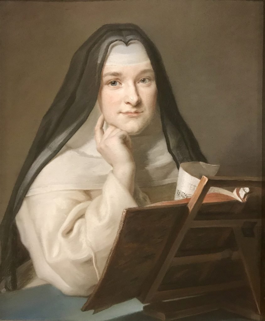 Maurice Quentin de La Tour, ritratto di religiosa. L'intensità dello sguardo della modella non è affatto comune e, certamente, l'intenzione dell'artista era quella di renderne fedelmente la luce. 